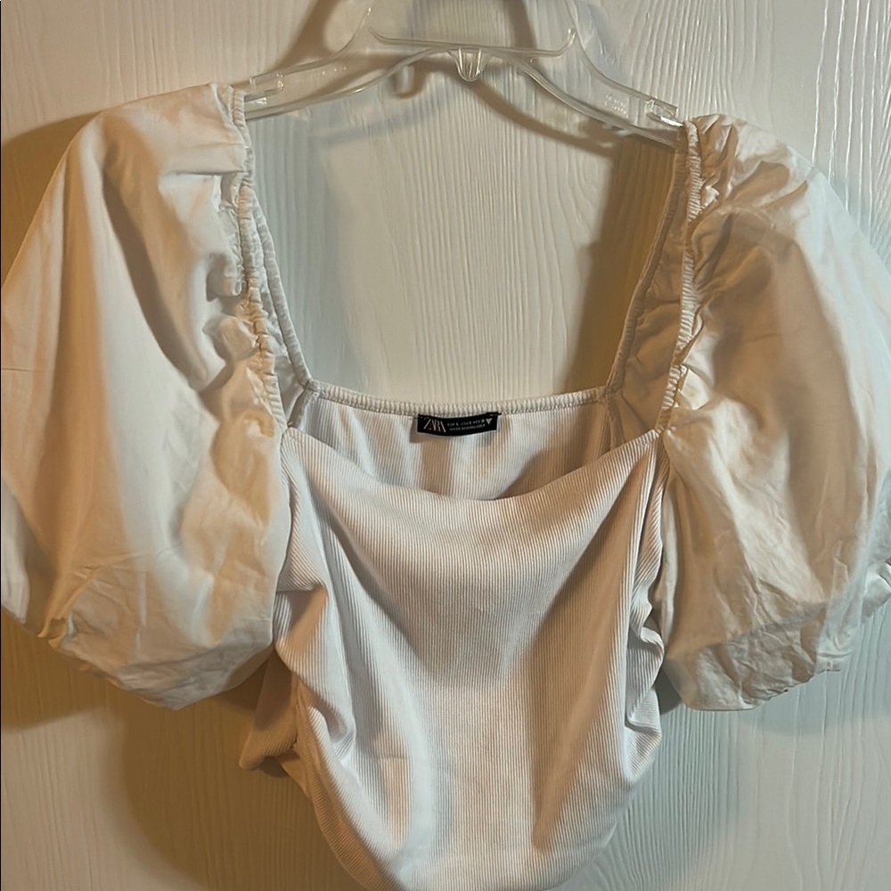 ZARA White Blouse with Puffed Sleeves